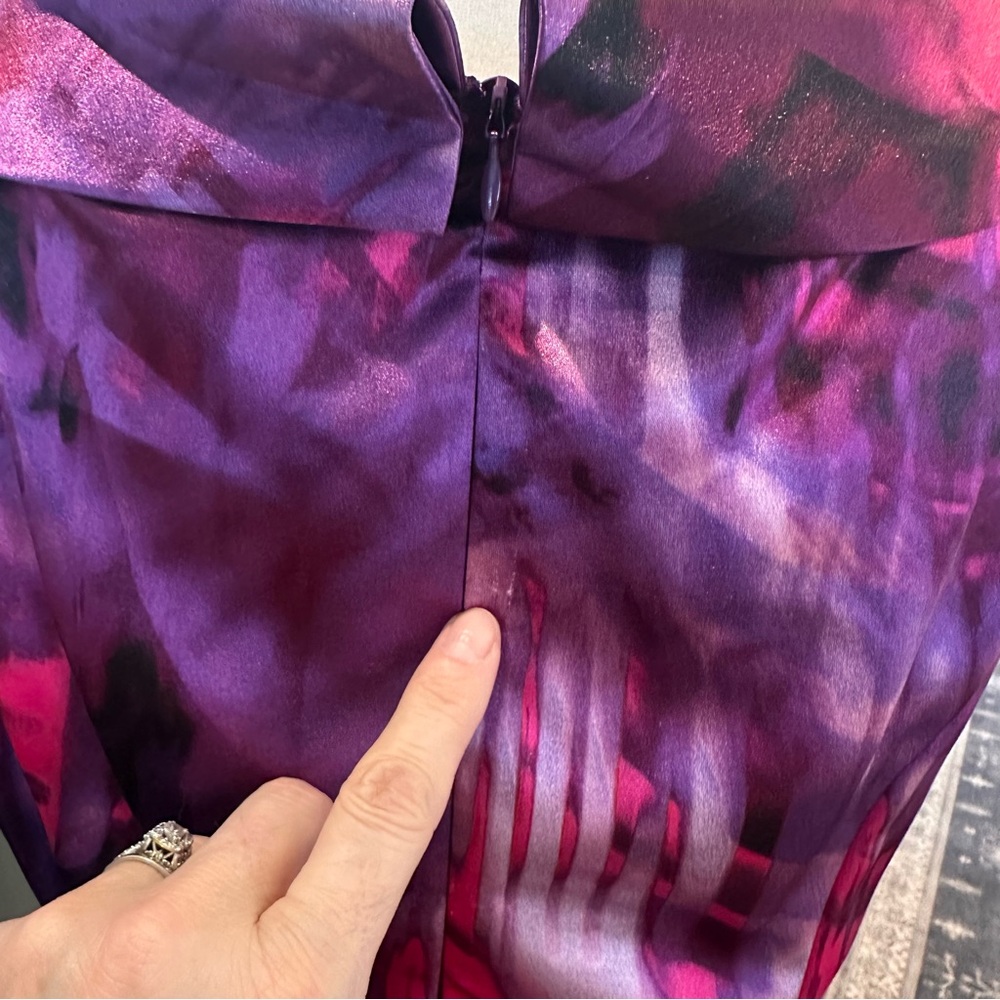 Connected Apparel Vibrant Purple Watercolor Satin A-Line Dress 12 Midi Formal - Picture 13 of 14